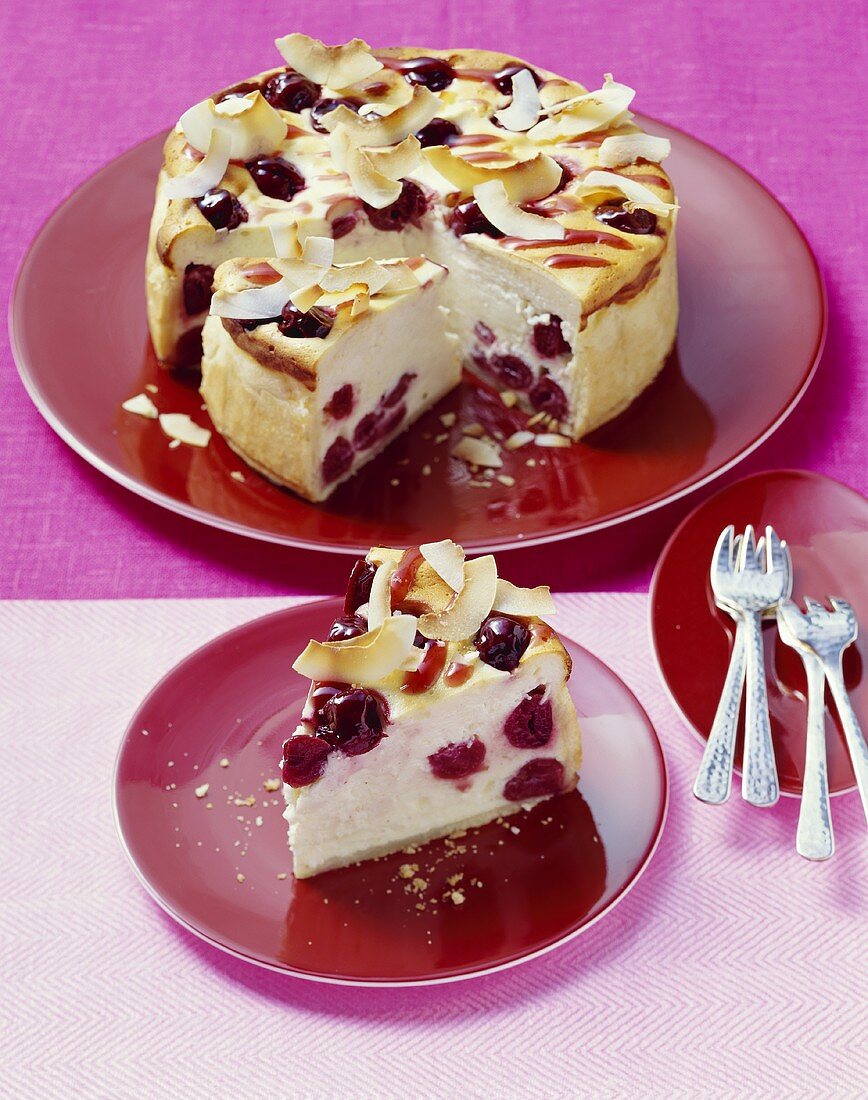 Cherry and coconut cheesecake