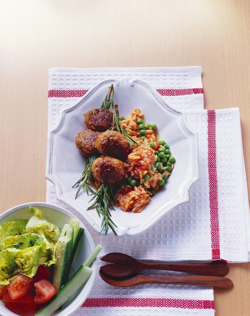 Meatballs on tomato rice