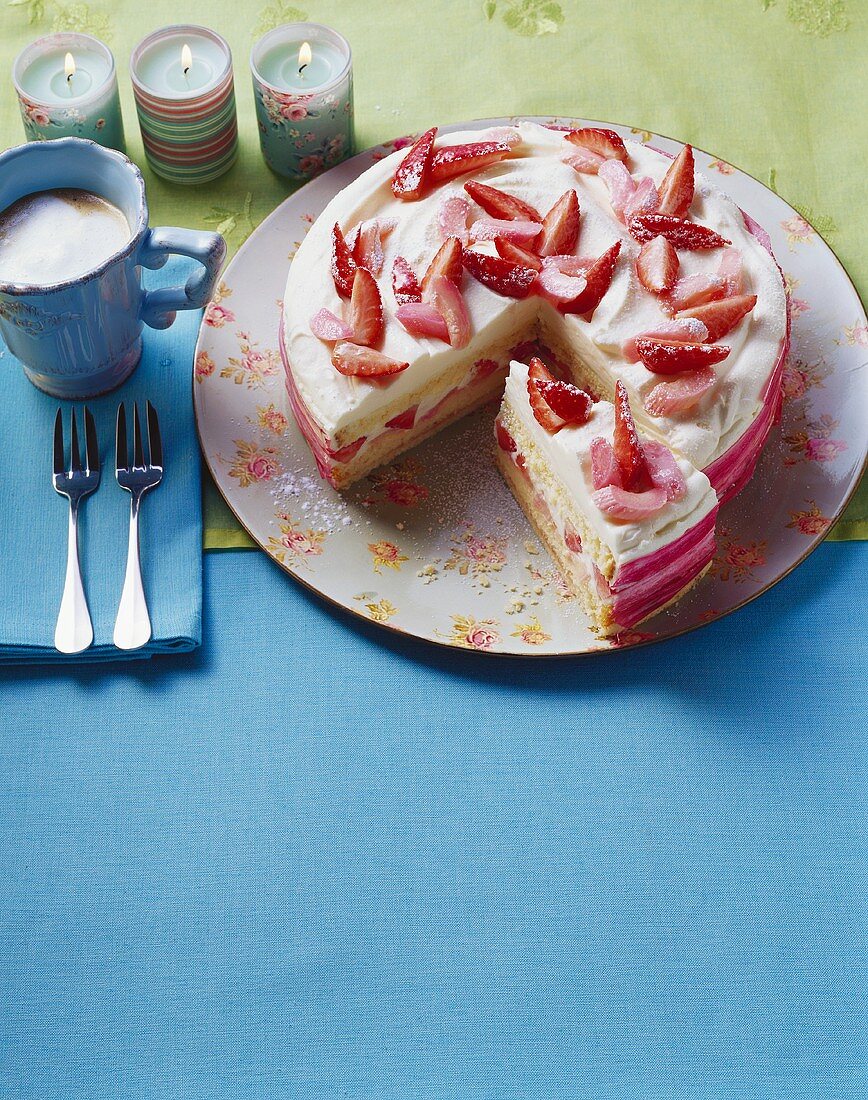 Strawberry and rhubarb cake