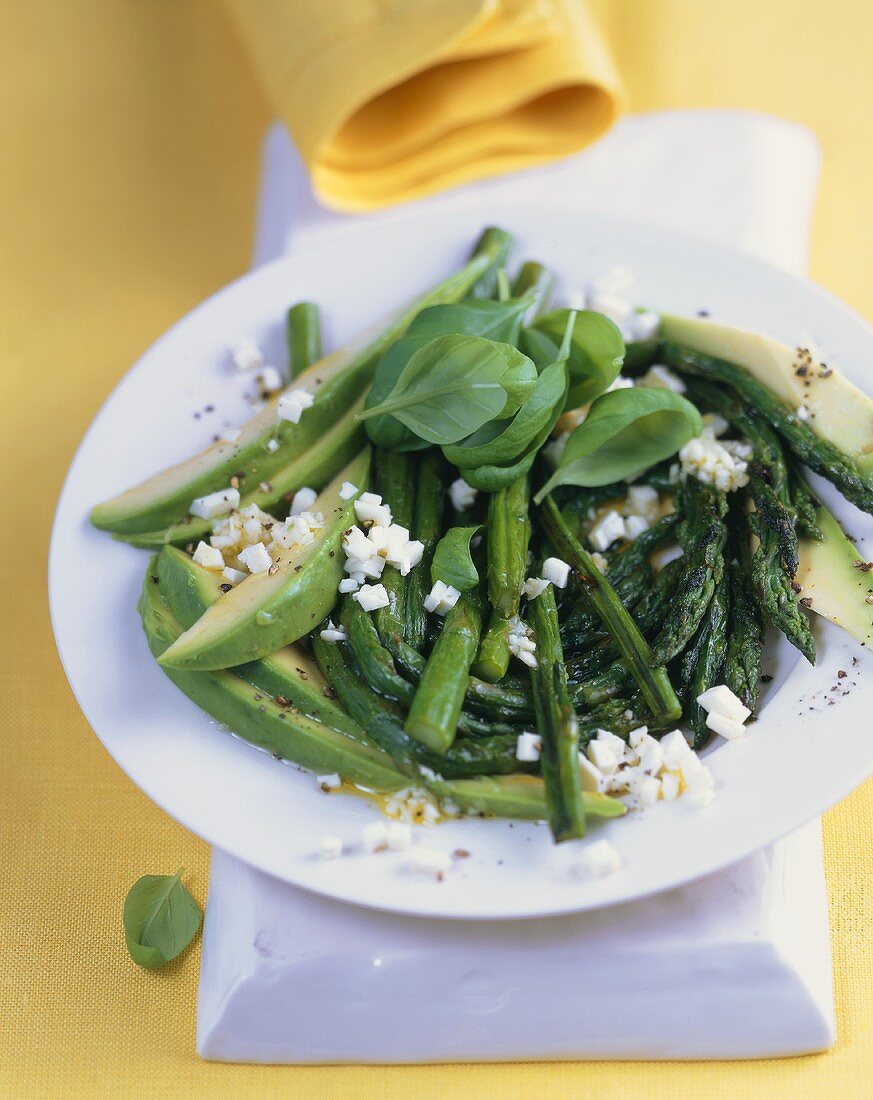 Marinated green asparagus with avocado