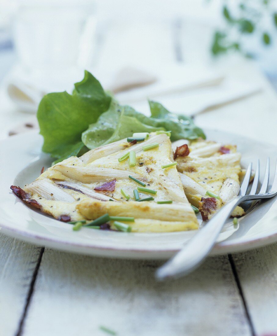 Cheese and asparagus tortilla with lettuce