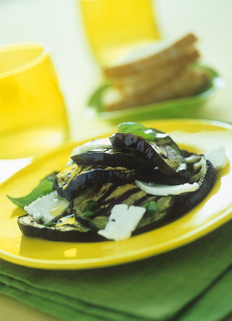 Grilled aubergines with feta and basil