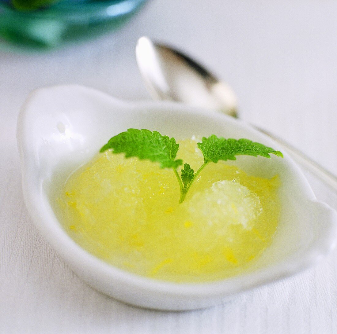 Lemon sorbet in a small bowl