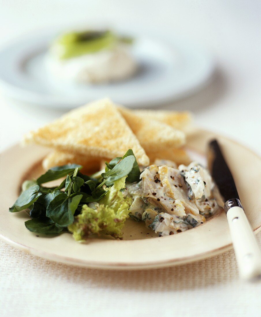 Haddock with salad and toast triangles