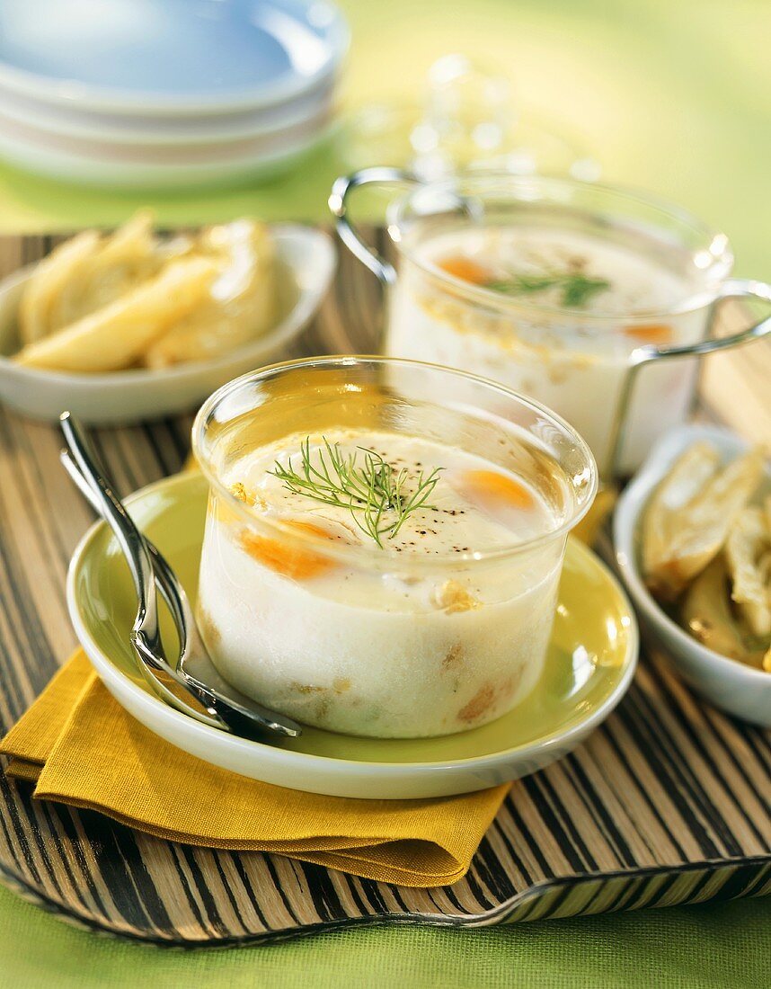 Oeufs cocotte (Eier im Glasförmchen) mit Crevetten & Fenchel