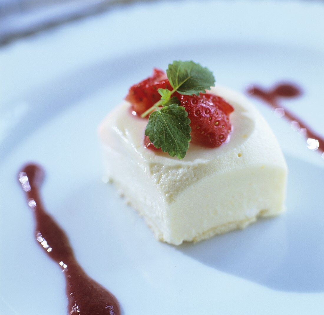 White chocolate mousse garnished with strawberries