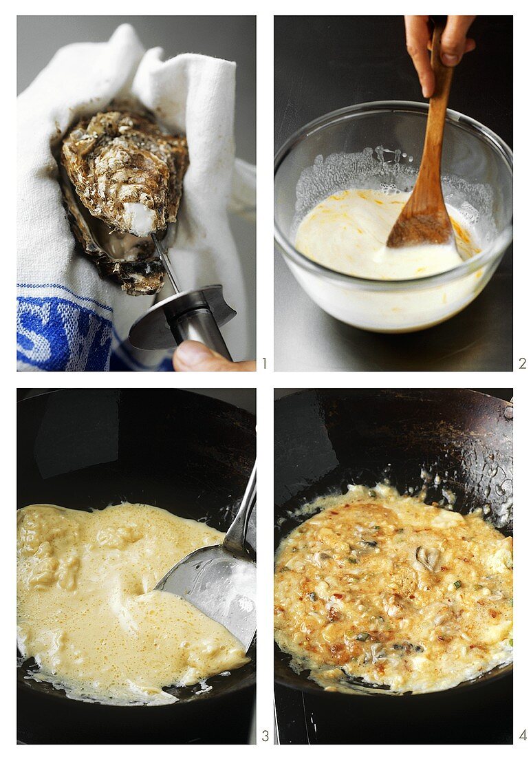 Austern-Omelett auf Singapur-Art zubereiten