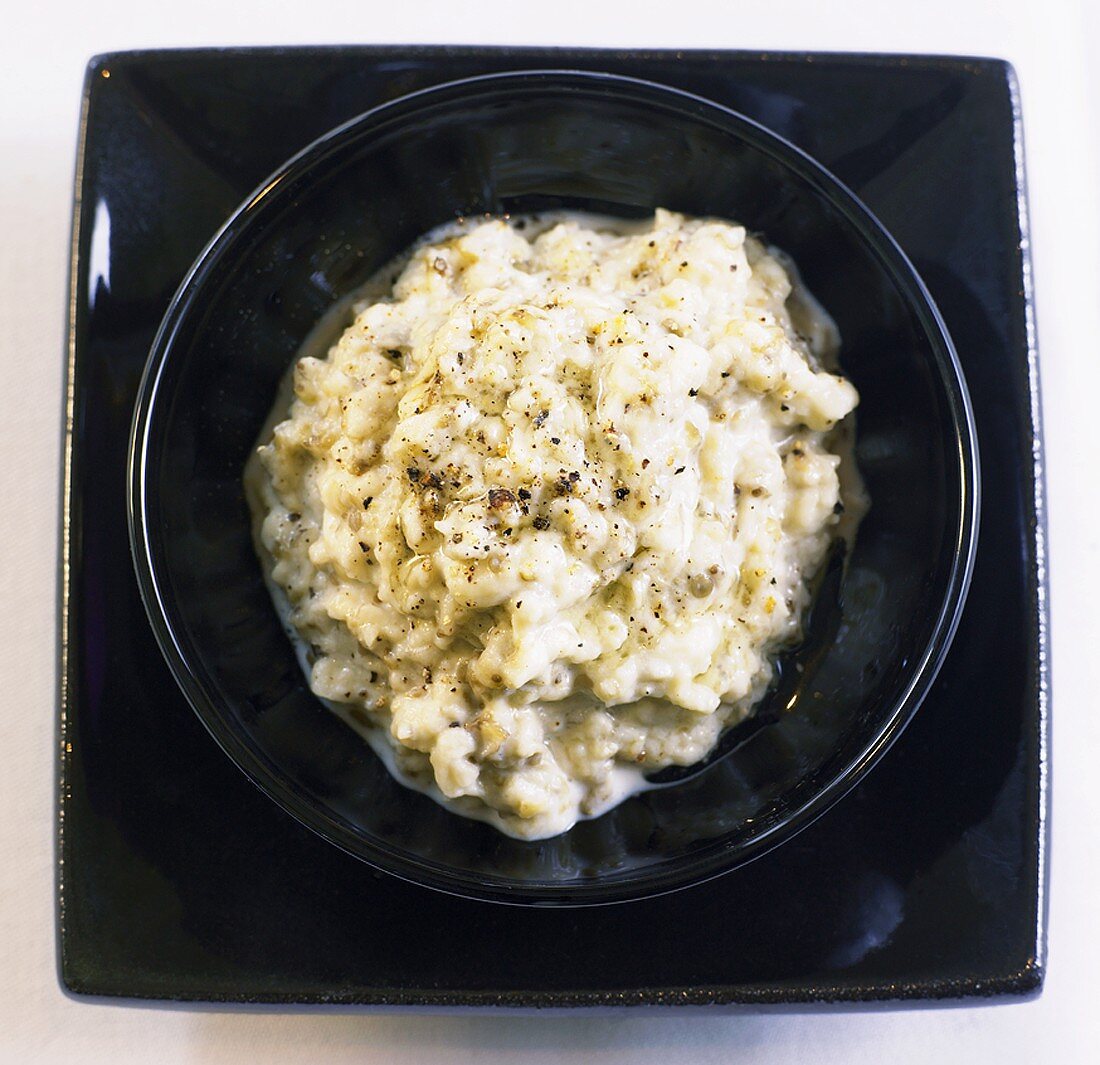 Aubergine cream in a small bowl