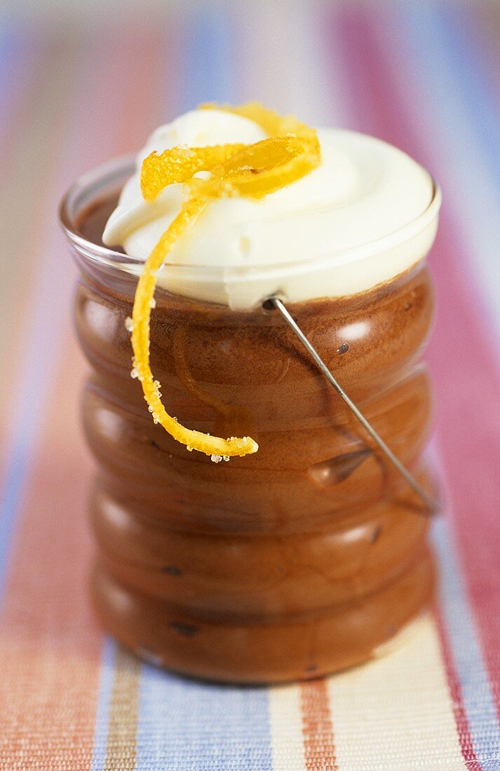 Chocolate mousse with cream and orange zest