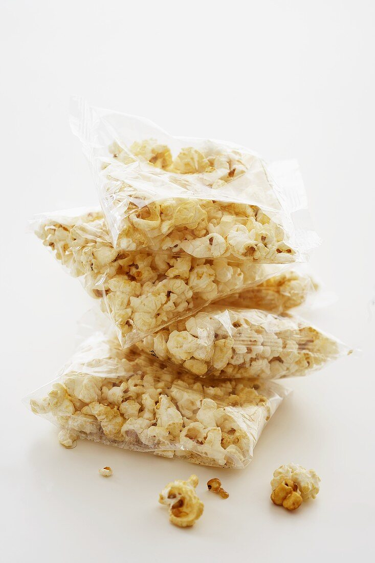Popcorn in bags, in a pile
