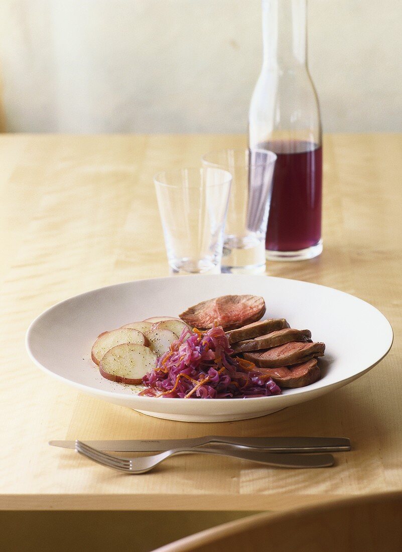 Lamb fillet with red cabbage and potatoes