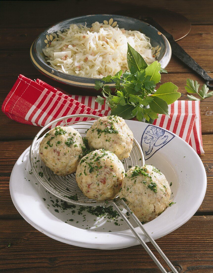 Bacon dumplings and cabbage salad (Tyrol)