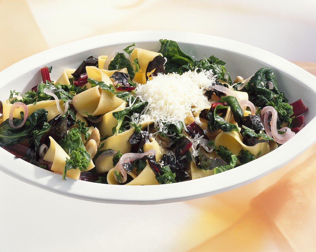 Ribbon pasta with kale and chard