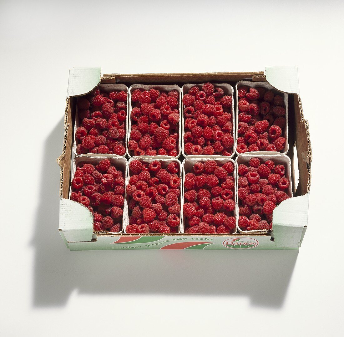Raspberries in a crate