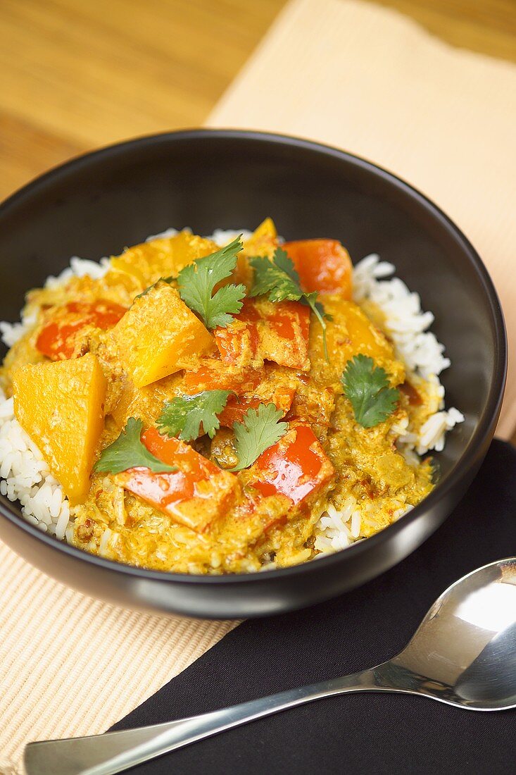 Pumpkin and peppers on rice
