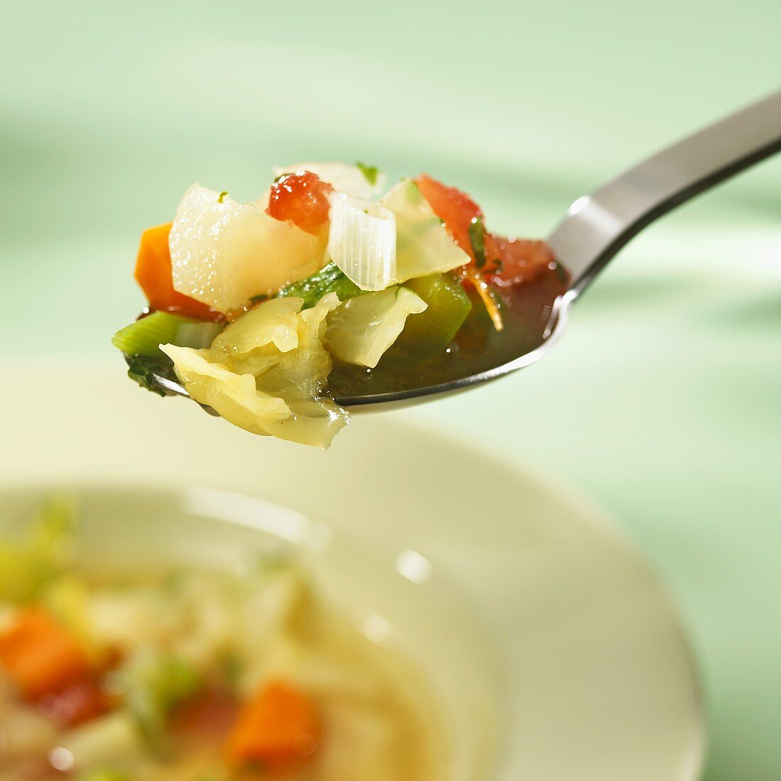 Cabbage soup in a spoon