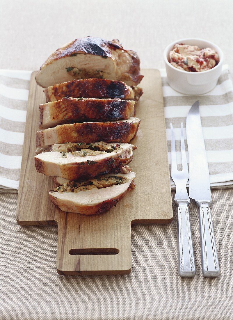 Stuffed turkey breast with cranberry butter
