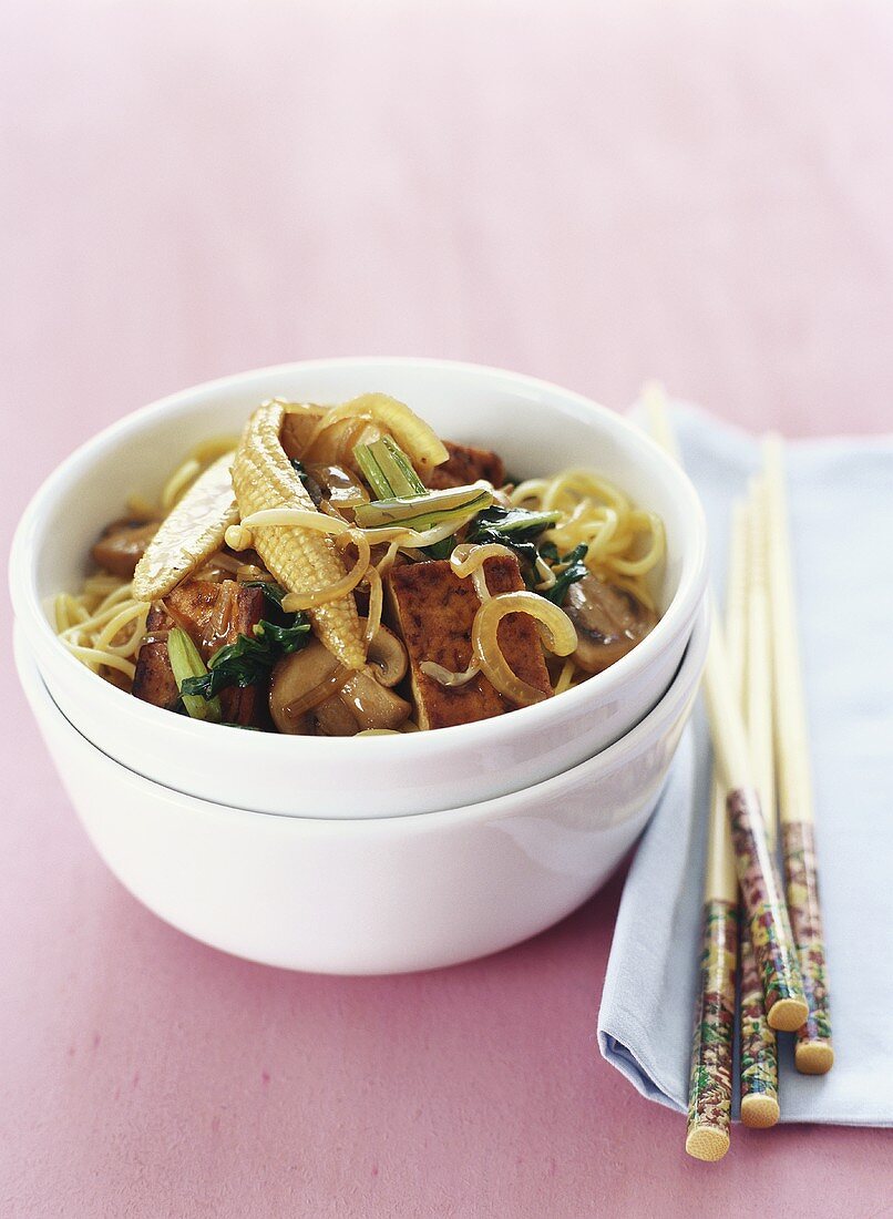 Tofu with mushrooms and sweetcorn