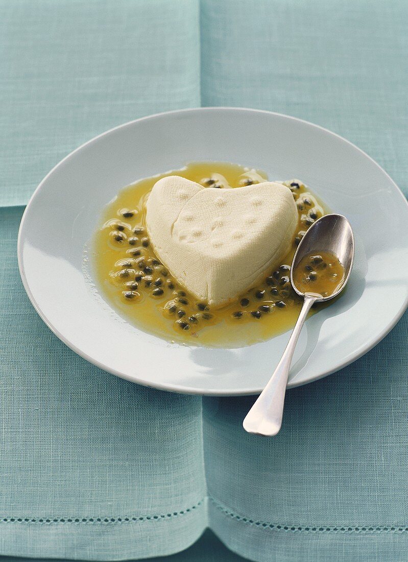 Ricotta heart with passion fruit