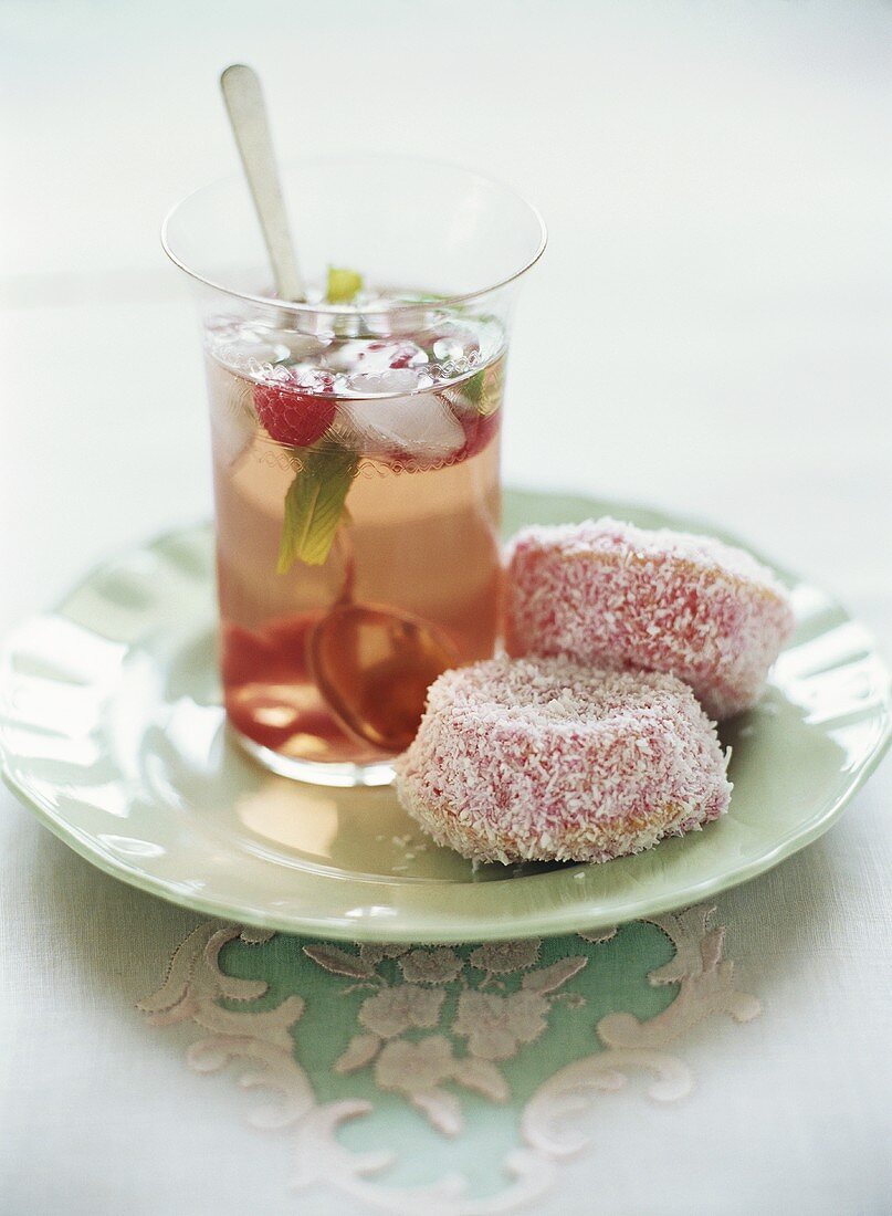 Raspberry mint tea with jelly cakes