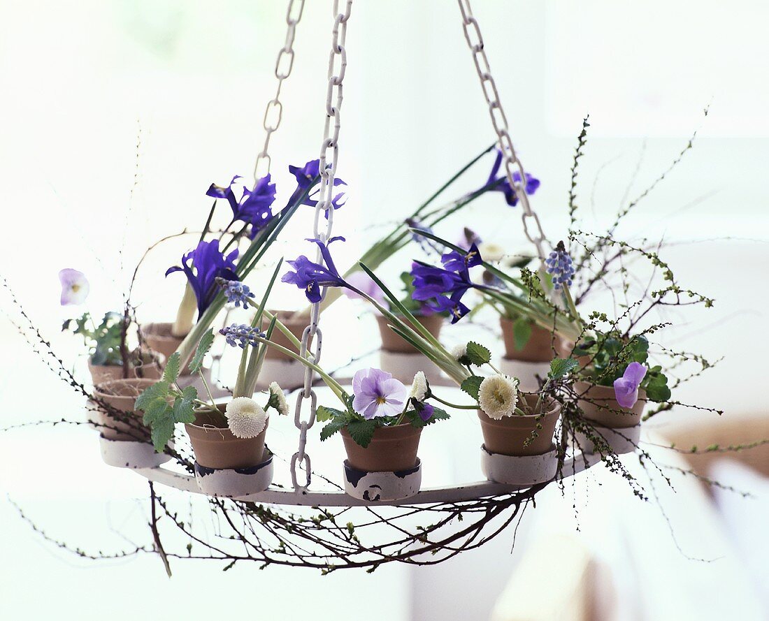 Hanging chandelier with flowers