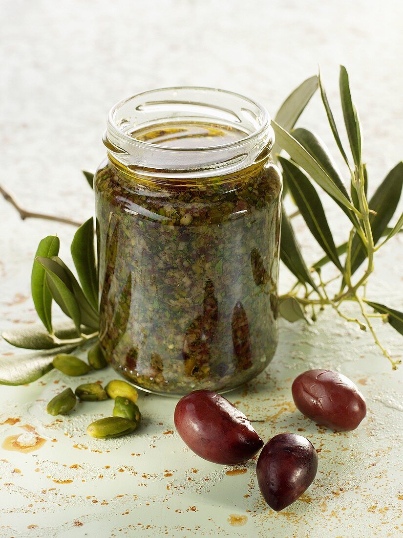 Olive and pistachio pesto