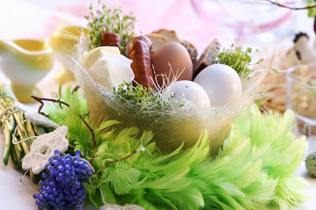 Easter breakfast in small basket