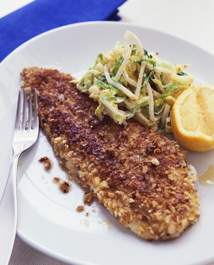 Sole with almond crust and celery salad