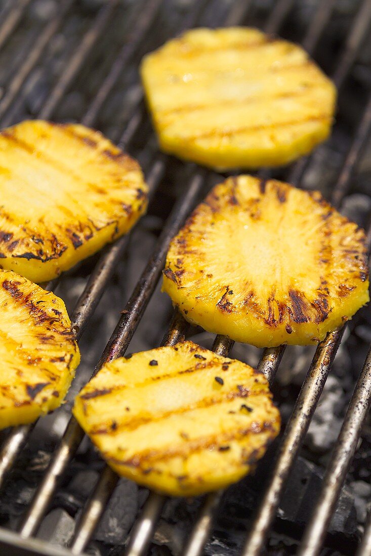 Pineapple slices on the barbecue