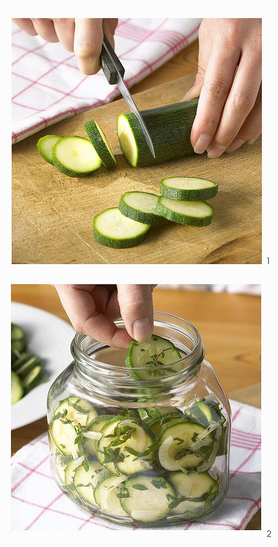 Pickling courgettes