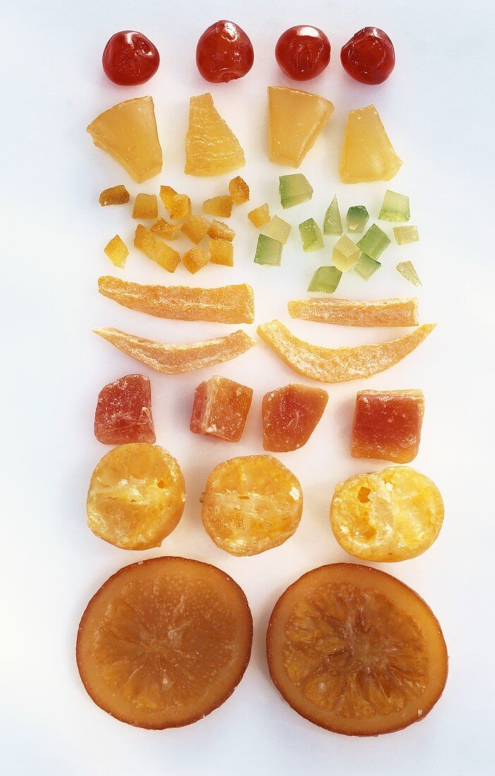An assortment of candied fruits