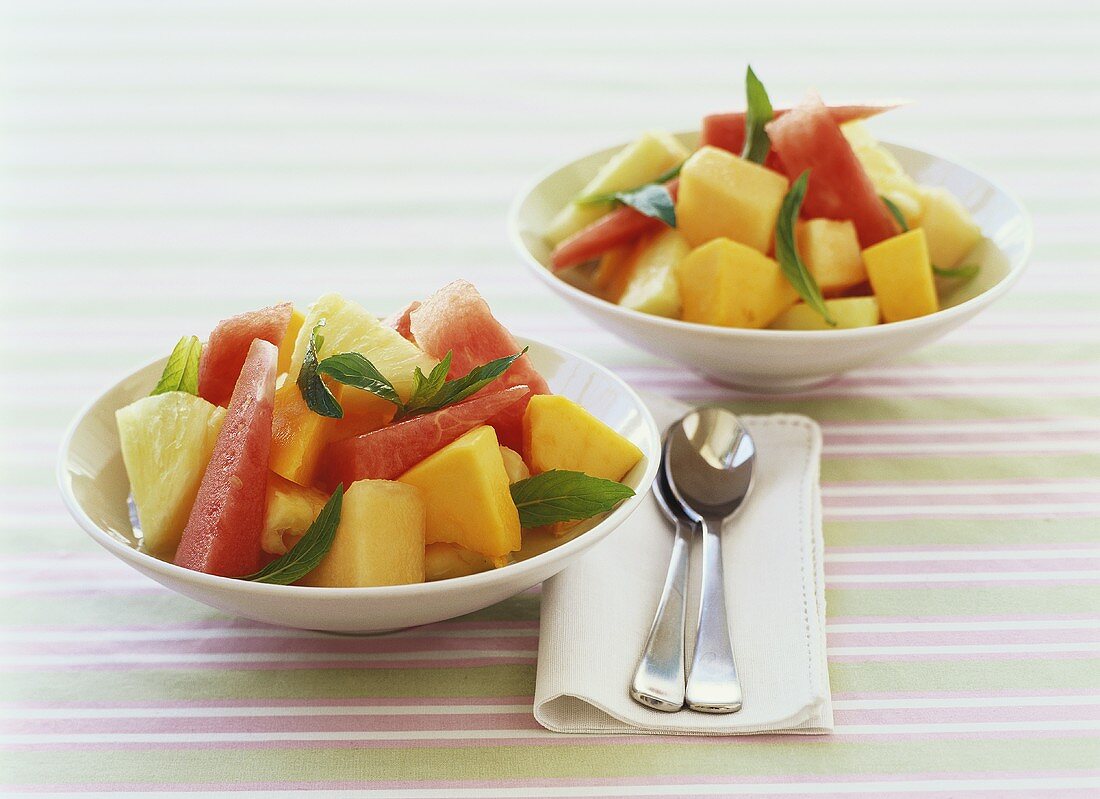 Fruit salad with mint syrup