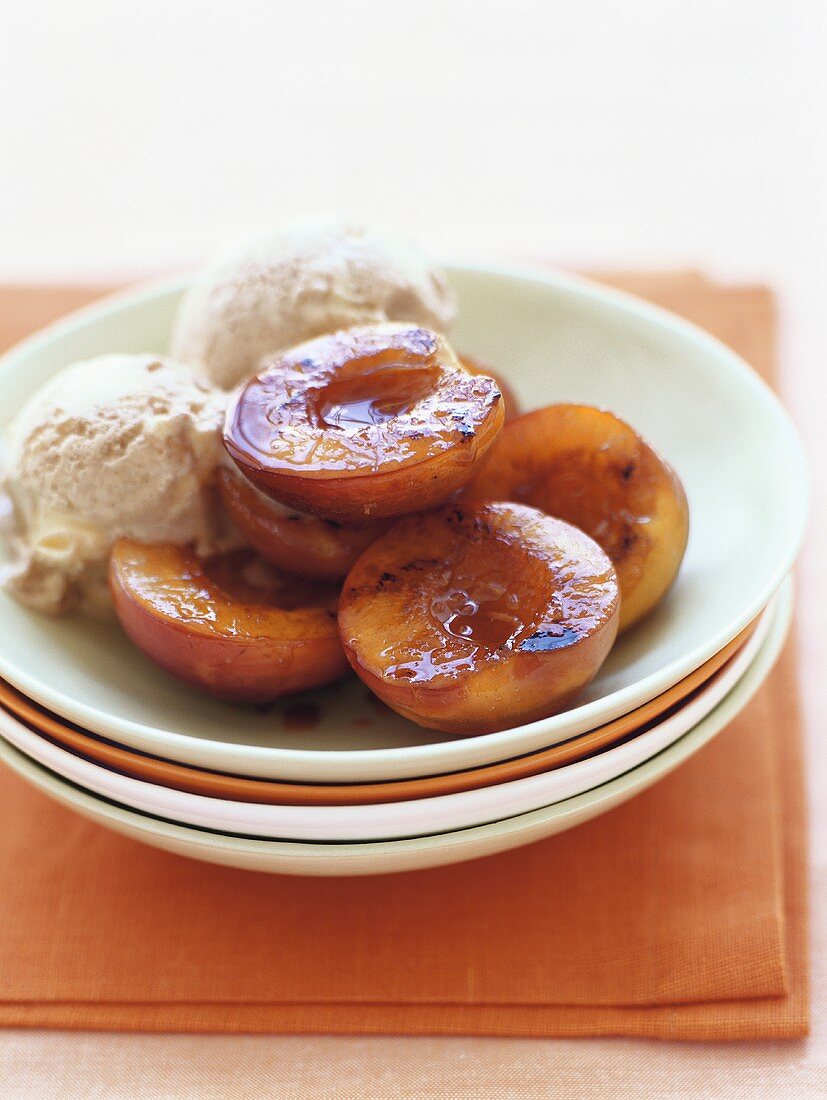 Baked peaches with ginger ice cream