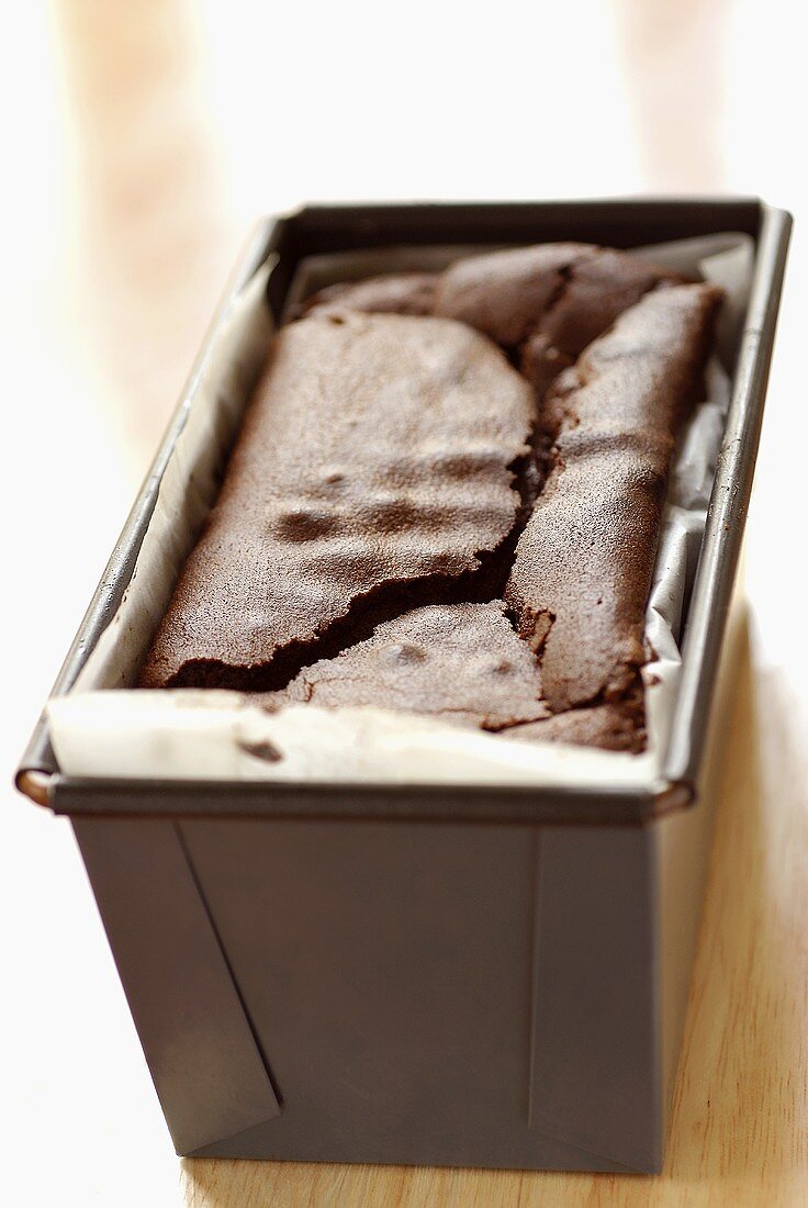 Chocolate cake in loaf tin