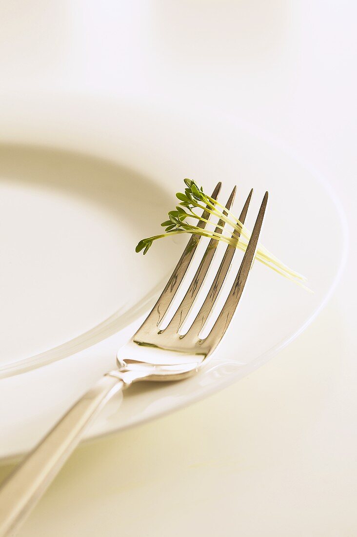 Fresh cress on a fork