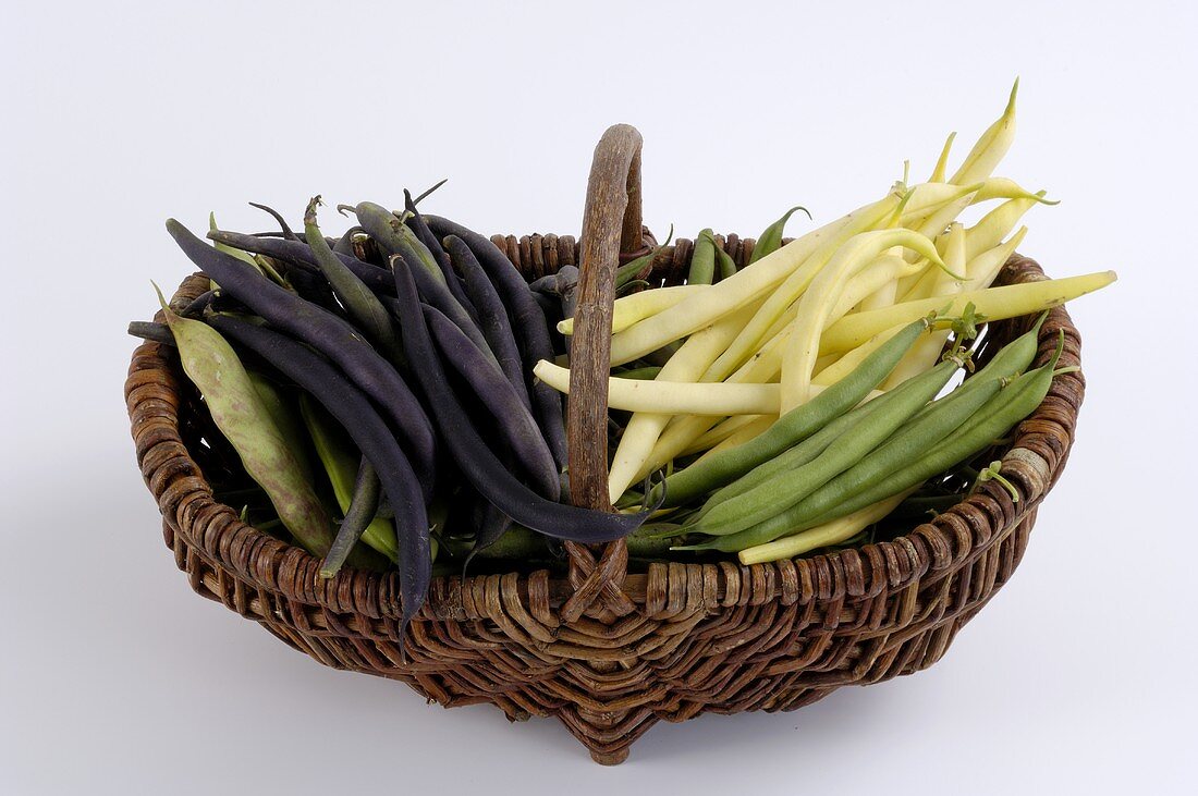 Various types of beans in a basket