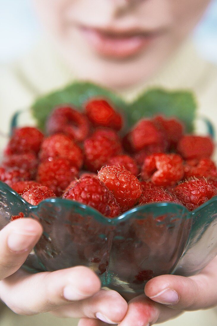 A bowl of raspberries