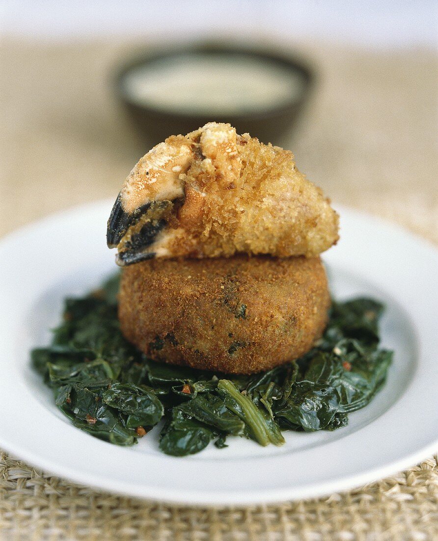 Shrimp and spinach balls with galanga sauce