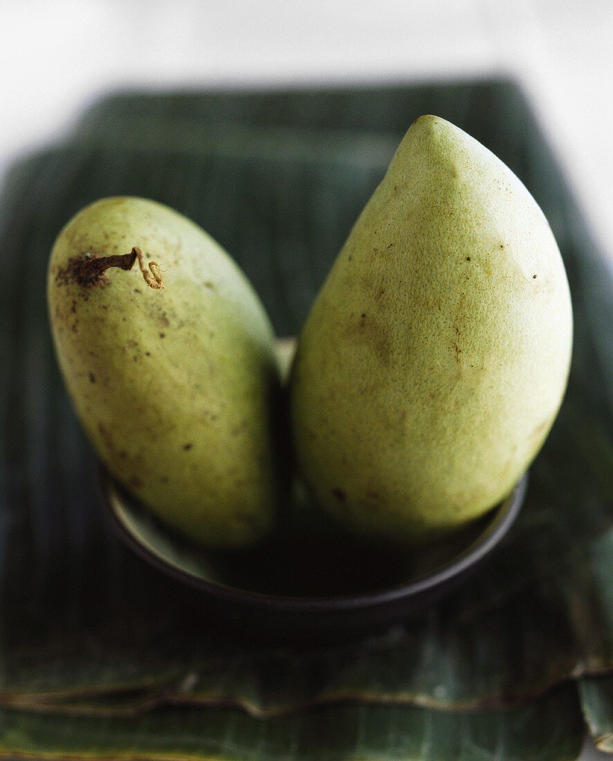 Two green mangos