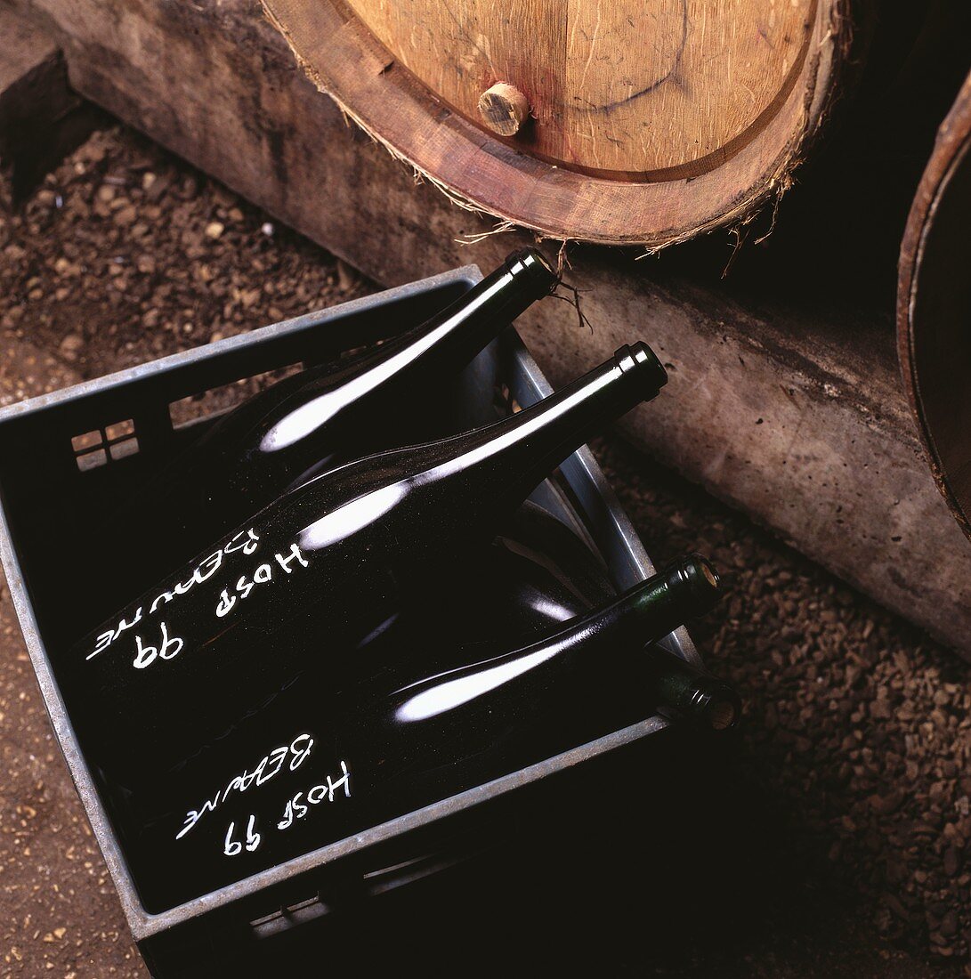 Bottles in a crate (Beaune, Burgundy)