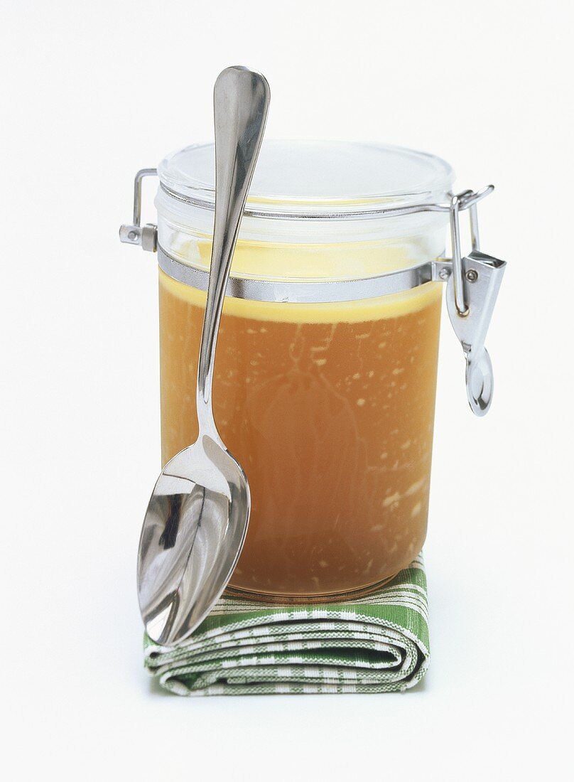 Beef stock in a jar