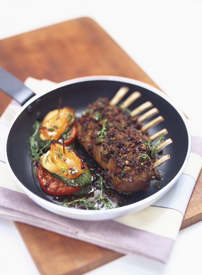 Rack of lamb with olive crust and ratatouille