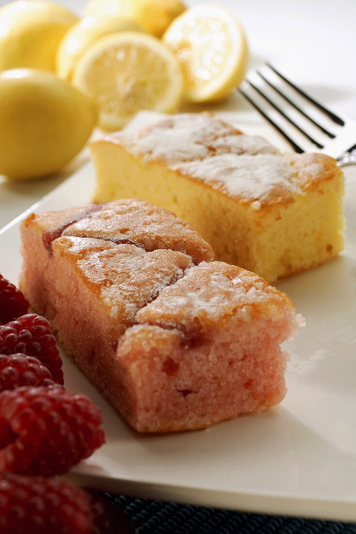 Raspberry slice and lemon slice