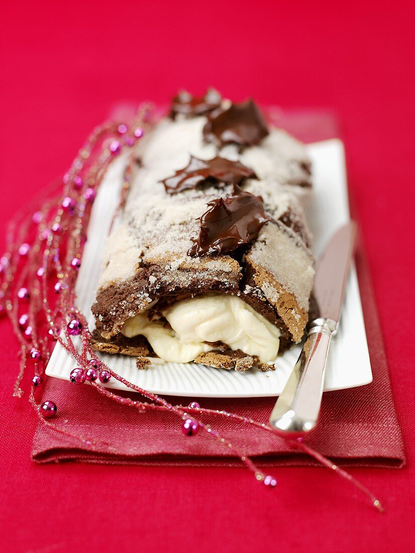 Chocolate roulade with cream filling