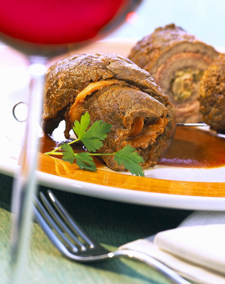 Beef roulades with red wine sauce