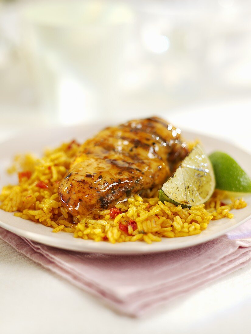 Tequila lime chicken on vegetable rice