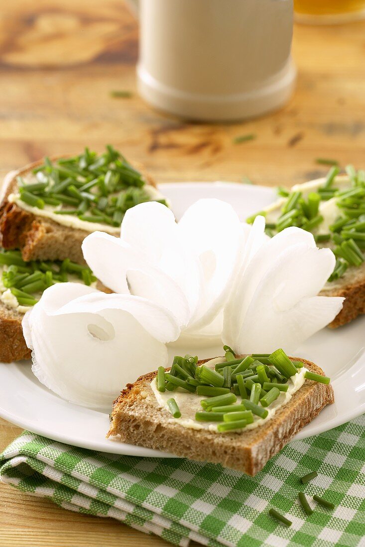 Large white radish and bread and chives