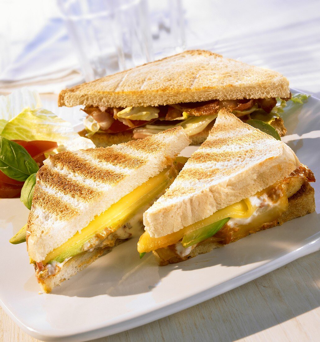 Toasted cheese sandwich and BLT sandwich