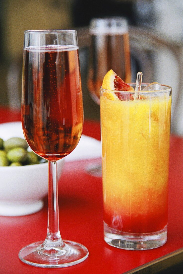 Pink champagne and Campari Orange