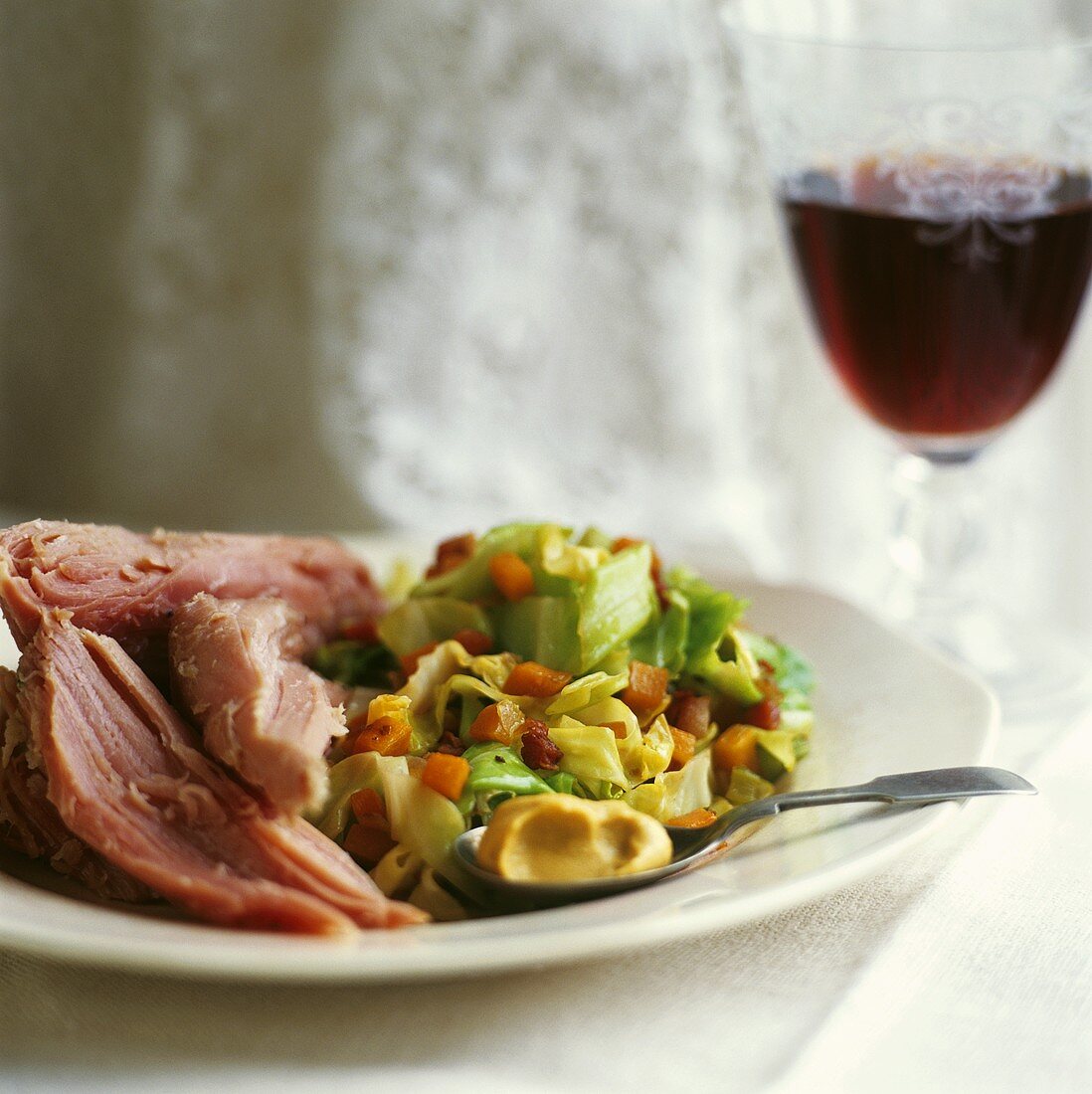 Cooked ham with vegetables